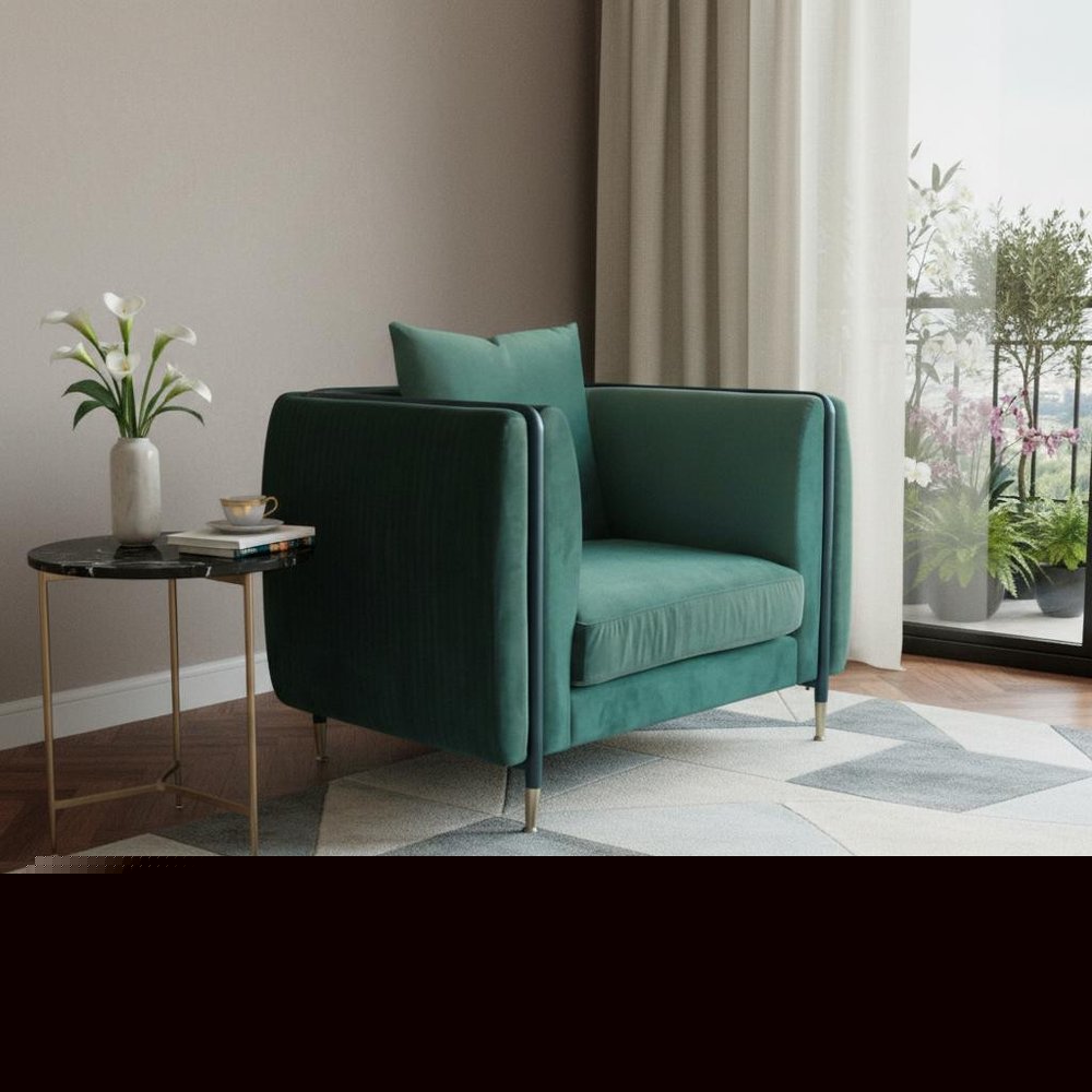 32" Green And Black Velvet Arm Chair