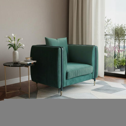 32" Green And Black Velvet Arm Chair