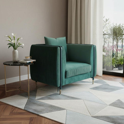 32" Green And Black Velvet Arm Chair