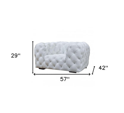 57" White And Black Top Grain Leather Tufted Arm Chair