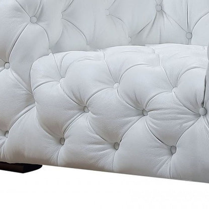 57" White And Black Top Grain Leather Tufted Arm Chair