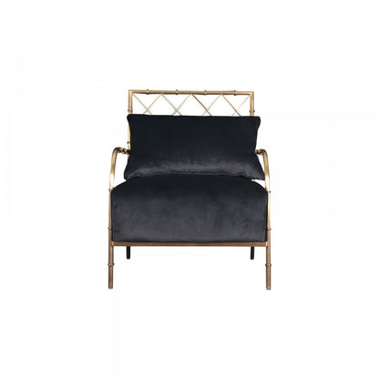 25" Black And Gold Velvet Arm Chair