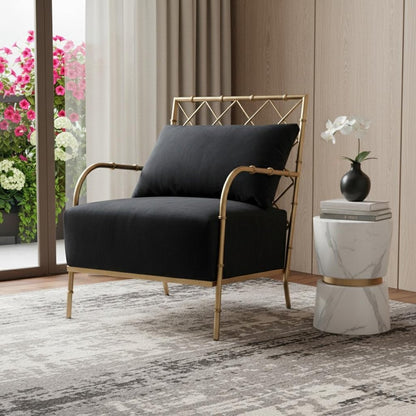 25" Black And Gold Velvet Arm Chair