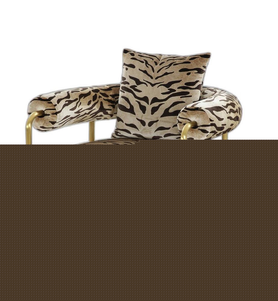 34" Beige And Black And Gold Upholstered Animal Print Barrel Chair