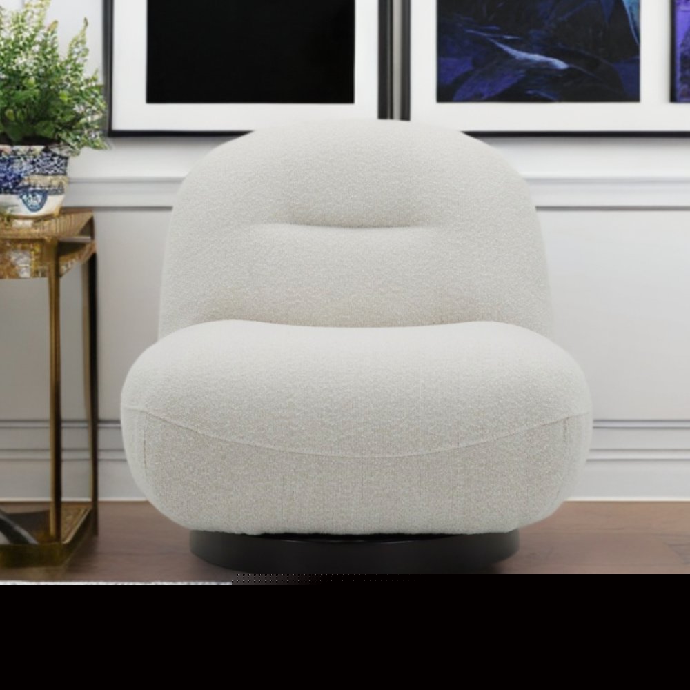 33" Cream Fabric Swivel Lounge Chair