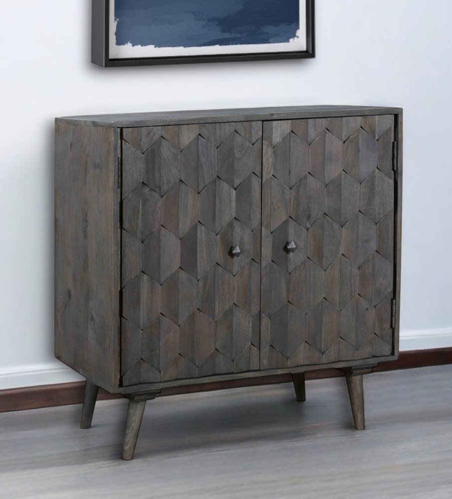 35" Dark Gray Solid Wood Sideboard with Two Doors