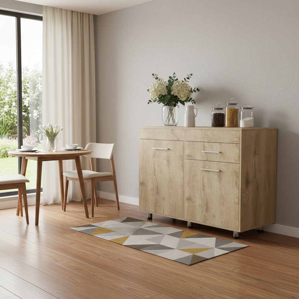 47" Natural Console Accent Cabinet With Three Shelves And One Drawer