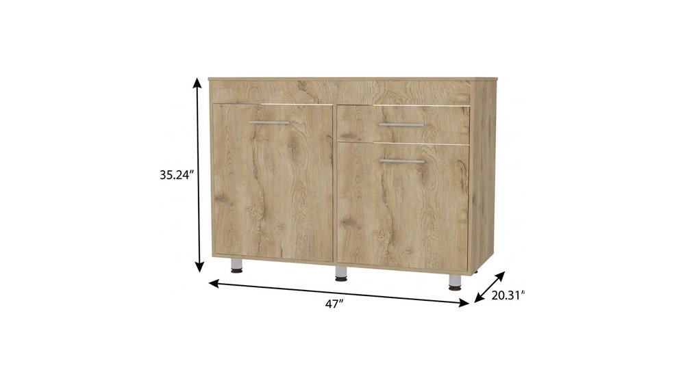 47" Natural Console Accent Cabinet With Three Shelves And One Drawer