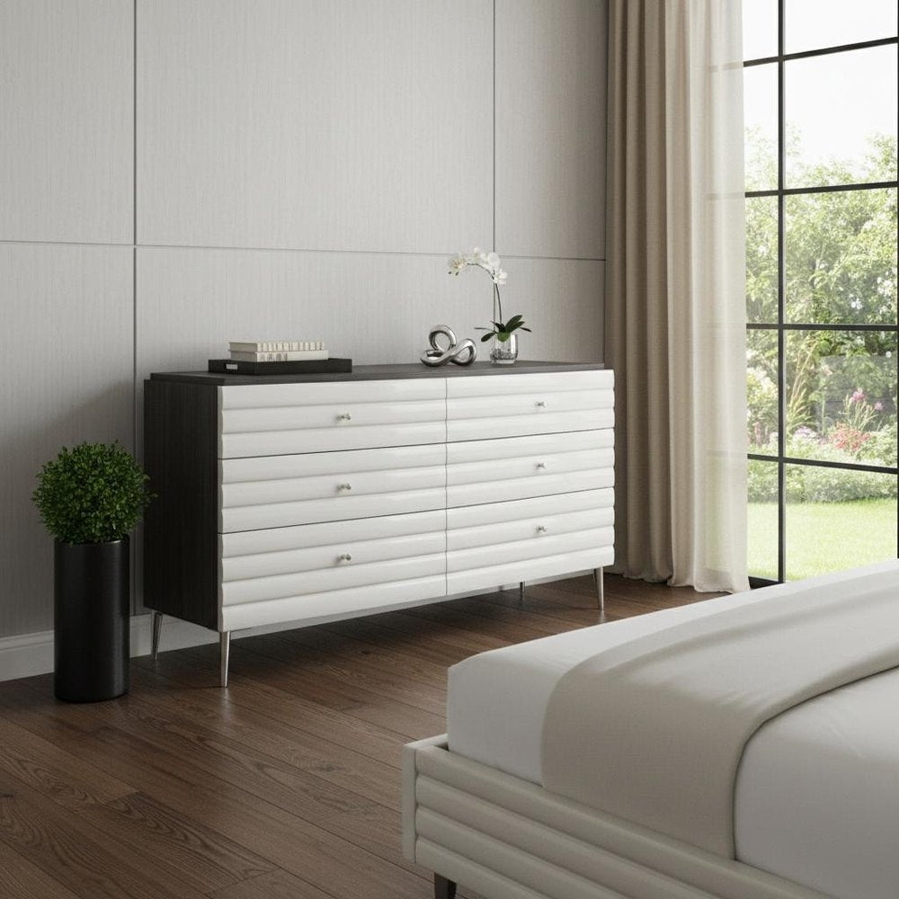 62" Grey Manufactured Wood Six Drawer Double Dresser