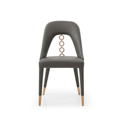 Set of Two Gray Upholstered Faux Leather Dining Side Chairs