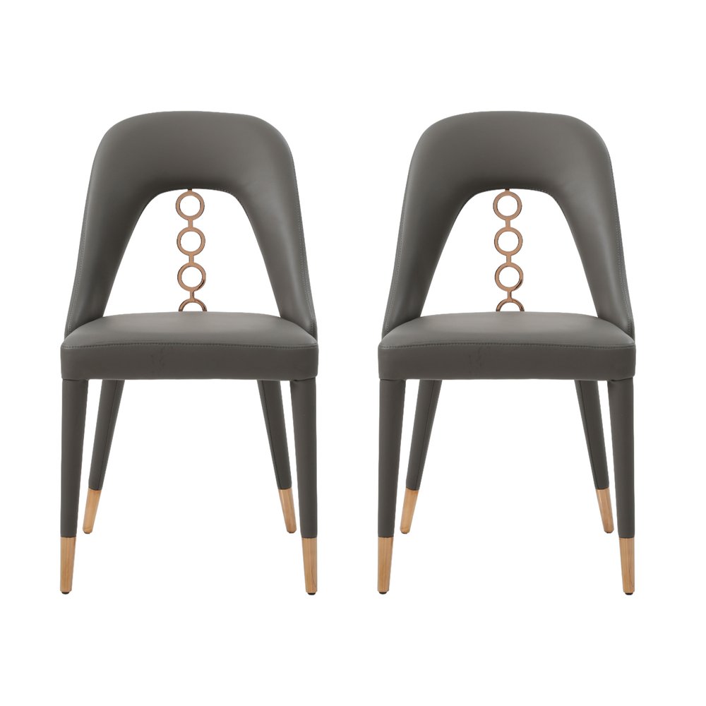 Set of Two Gray Upholstered Faux Leather Dining Side Chairs