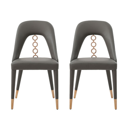 Set of Two Gray Upholstered Faux Leather Dining Side Chairs
