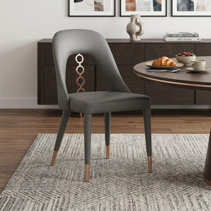 Set of Two Gray Upholstered Faux Leather Dining Side Chairs