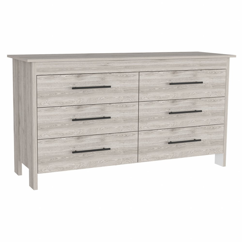 32" Light Gray Wood And Metal Six Drawer Double Dresser