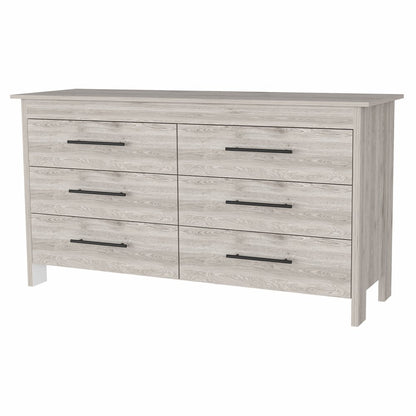 32" Light Gray Wood And Metal Six Drawer Double Dresser