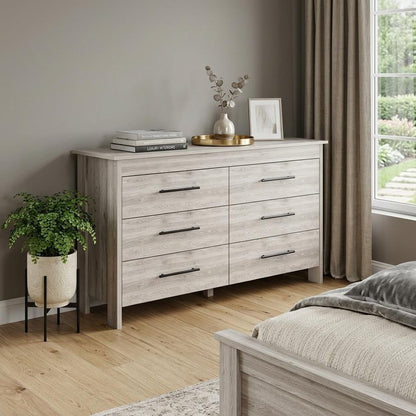 32" Light Gray Wood And Metal Six Drawer Double Dresser