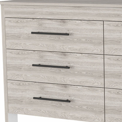 32" Light Gray Wood And Metal Six Drawer Double Dresser