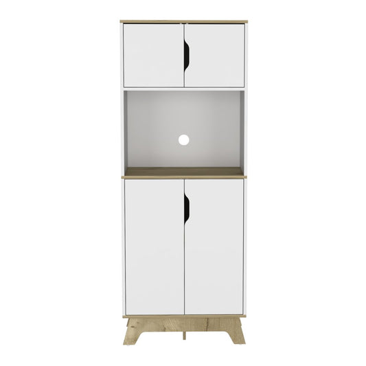 67" Light Oak and White Pantry Cabinet with Two Shelves
