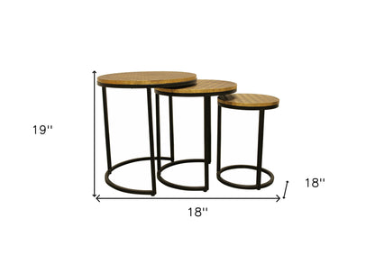 Set Of Three 19" Black And Brass Round Nested Tables