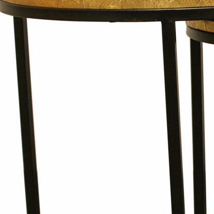 Set Of Three 19" Black And Brass Round Nested Tables