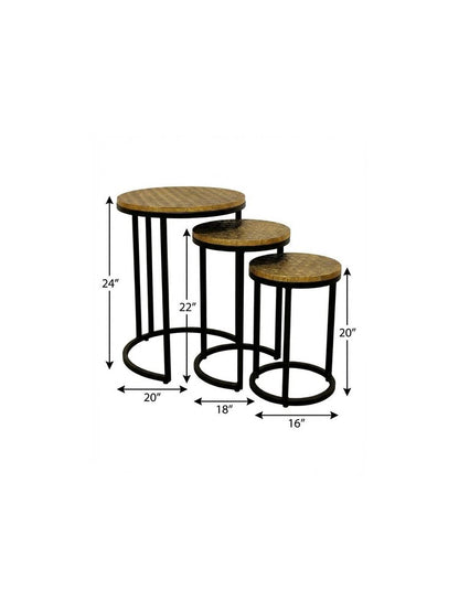Set Of Three 19" Black And Brass Round Nested Tables