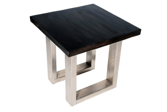 24" Silver And Antique Brown Solid Wood And Iron Square End Table
