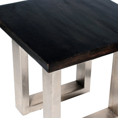 24" Silver And Antique Brown Solid Wood And Iron Square End Table