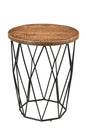 24" Black And Natural Brown Solid Wood And Iron Round End Table