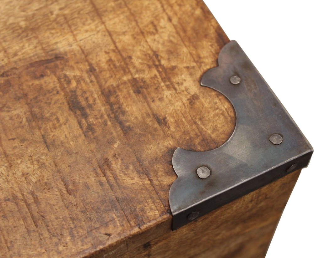 20" Natural Distressed Solid Wood Square Block End Table With Trunk Storage