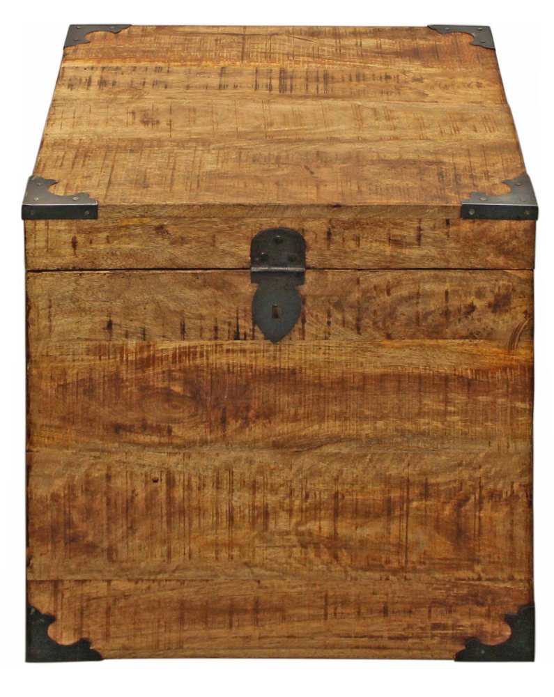 20" Natural Distressed Solid Wood Square Block End Table With Trunk Storage