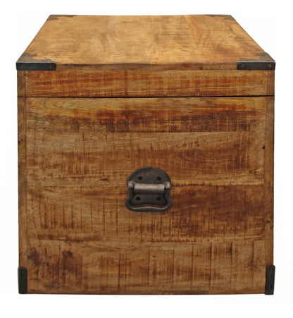 20" Natural Distressed Solid Wood Square Block End Table With Trunk Storage