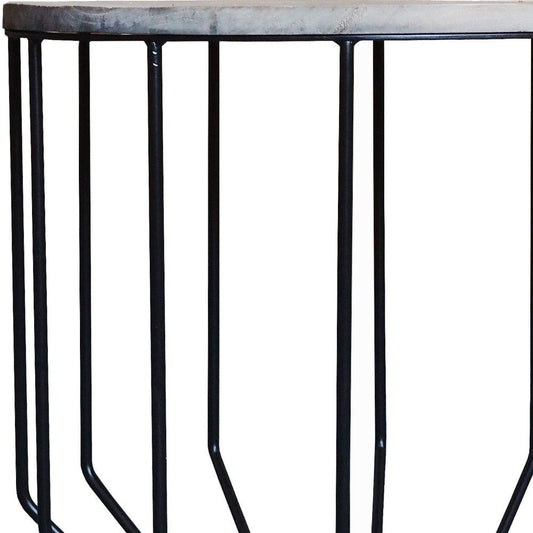20" Black And Brown Solid Wood And Iron Round End Table