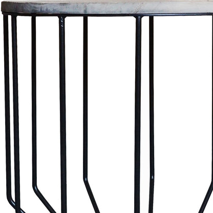 20" Black And Brown Solid Wood And Iron Round End Table