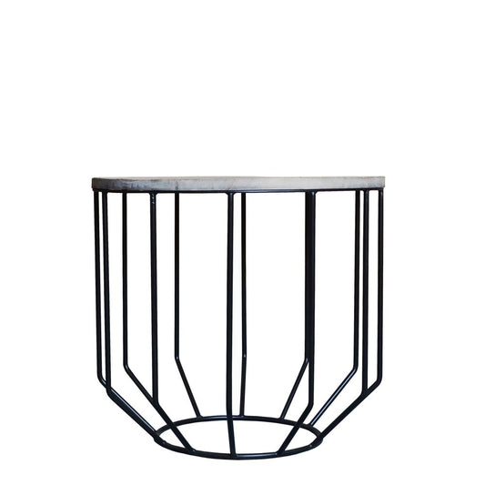 20" Black And Brown Solid Wood And Iron Round End Table
