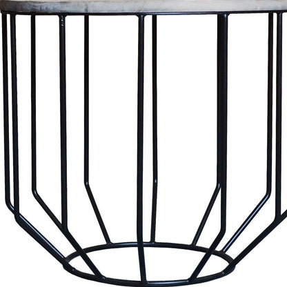 20" Black And Brown Solid Wood And Iron Round End Table