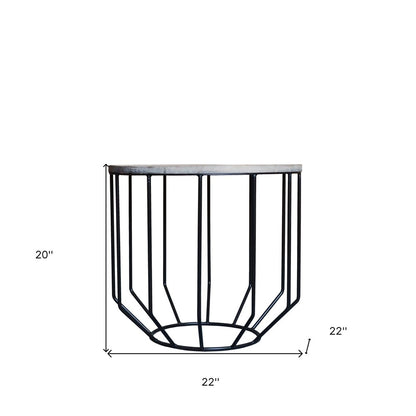 20" Black And Brown Solid Wood And Iron Round End Table