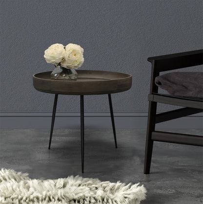 18" Gray And Black Distressed Solid Wood And Iron Round End Table
