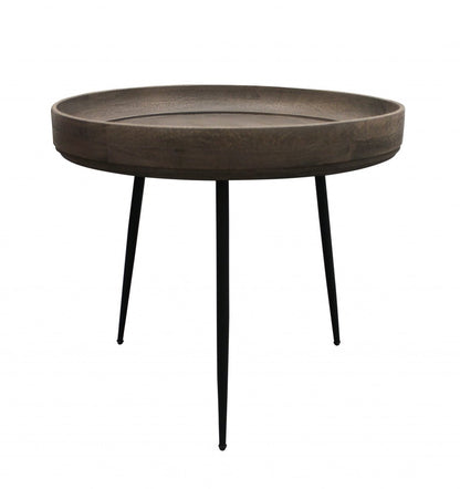 18" Gray And Black Distressed Solid Wood And Iron Round End Table