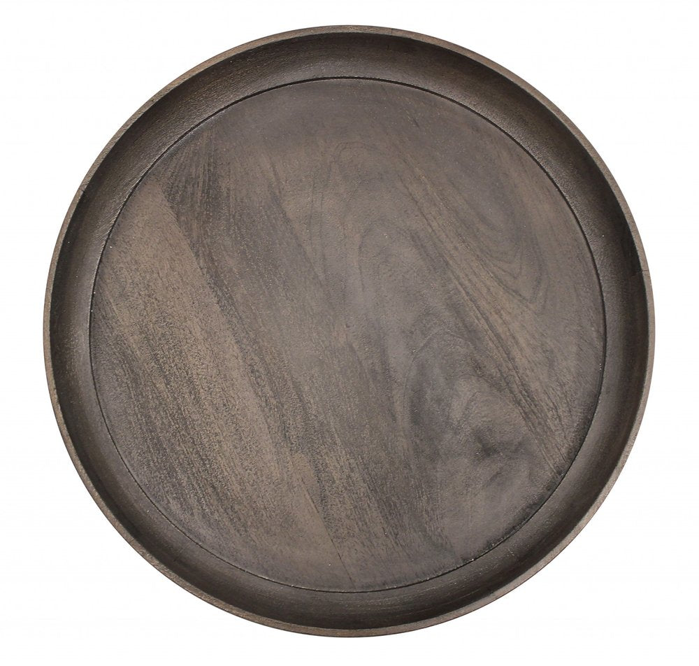 18" Gray And Black Distressed Solid Wood And Iron Round End Table