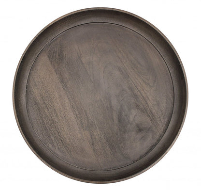 18" Gray And Black Distressed Solid Wood And Iron Round End Table