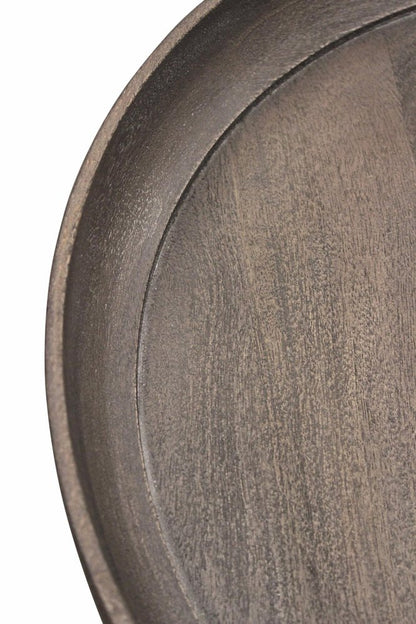 18" Gray And Black Distressed Solid Wood And Iron Round End Table
