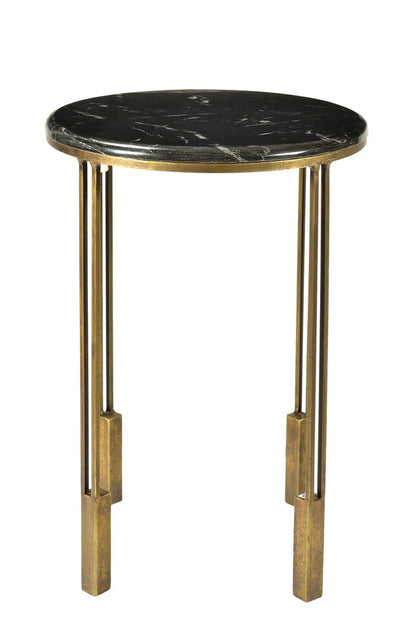 23" Gold And Black Marble And Iron Round End Table