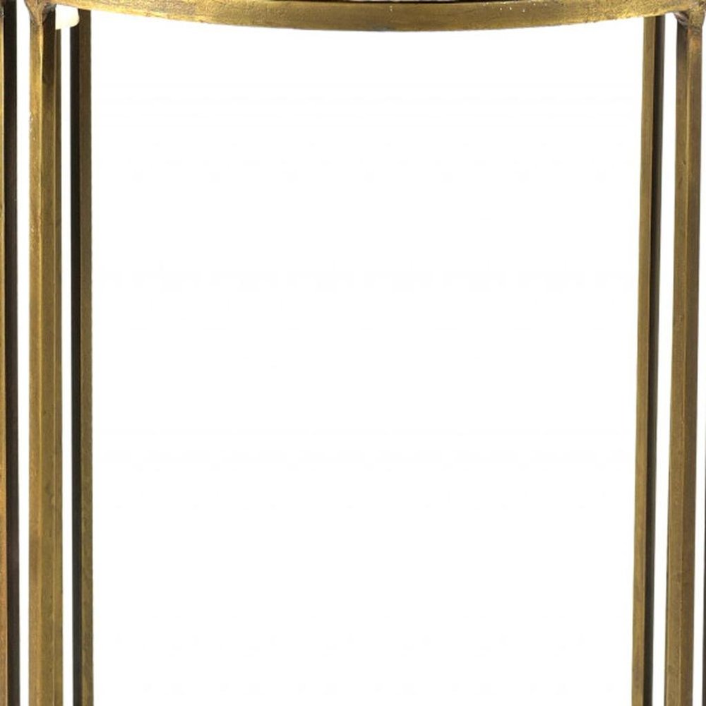 23" Gold And Black Marble And Iron Round End Table