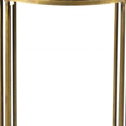 23" Gold And Black Marble And Iron Round End Table