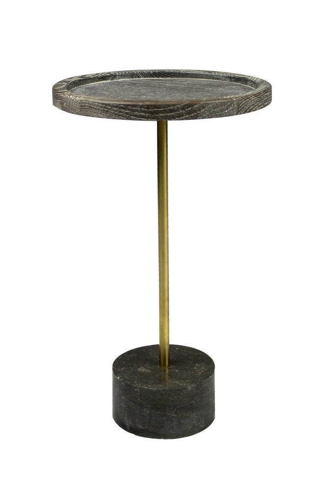20" Black And Brown Solid Wood And Marble Round End Table