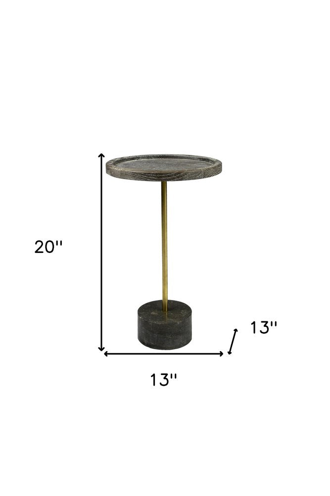 20" Black And Brown Solid Wood And Marble Round End Table
