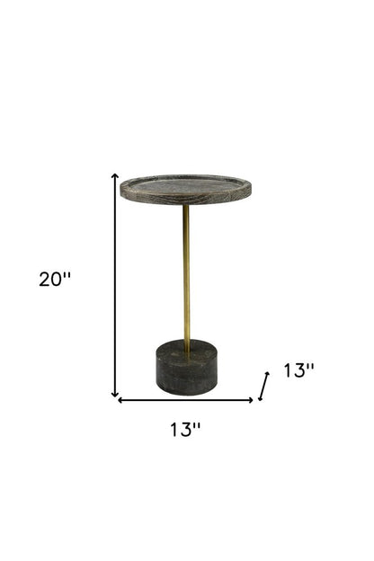 20" Black And Brown Solid Wood And Marble Round End Table