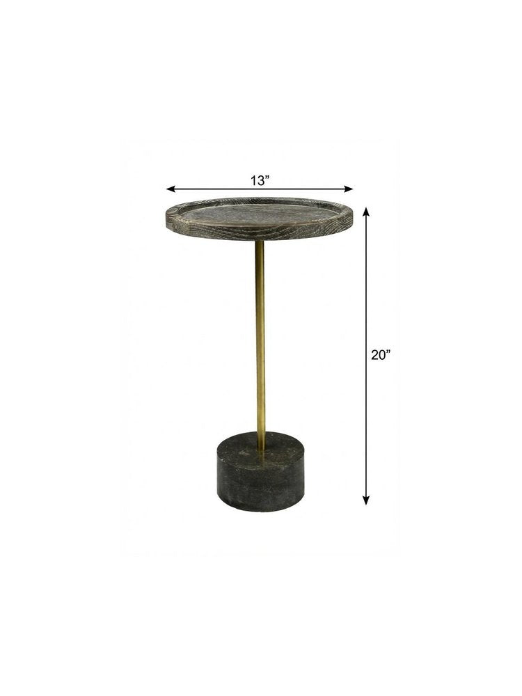 20" Black And Brown Solid Wood And Marble Round End Table