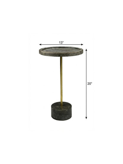 20" Black And Brown Solid Wood And Marble Round End Table