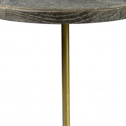 20" Black And Brown Solid Wood And Marble Round End Table